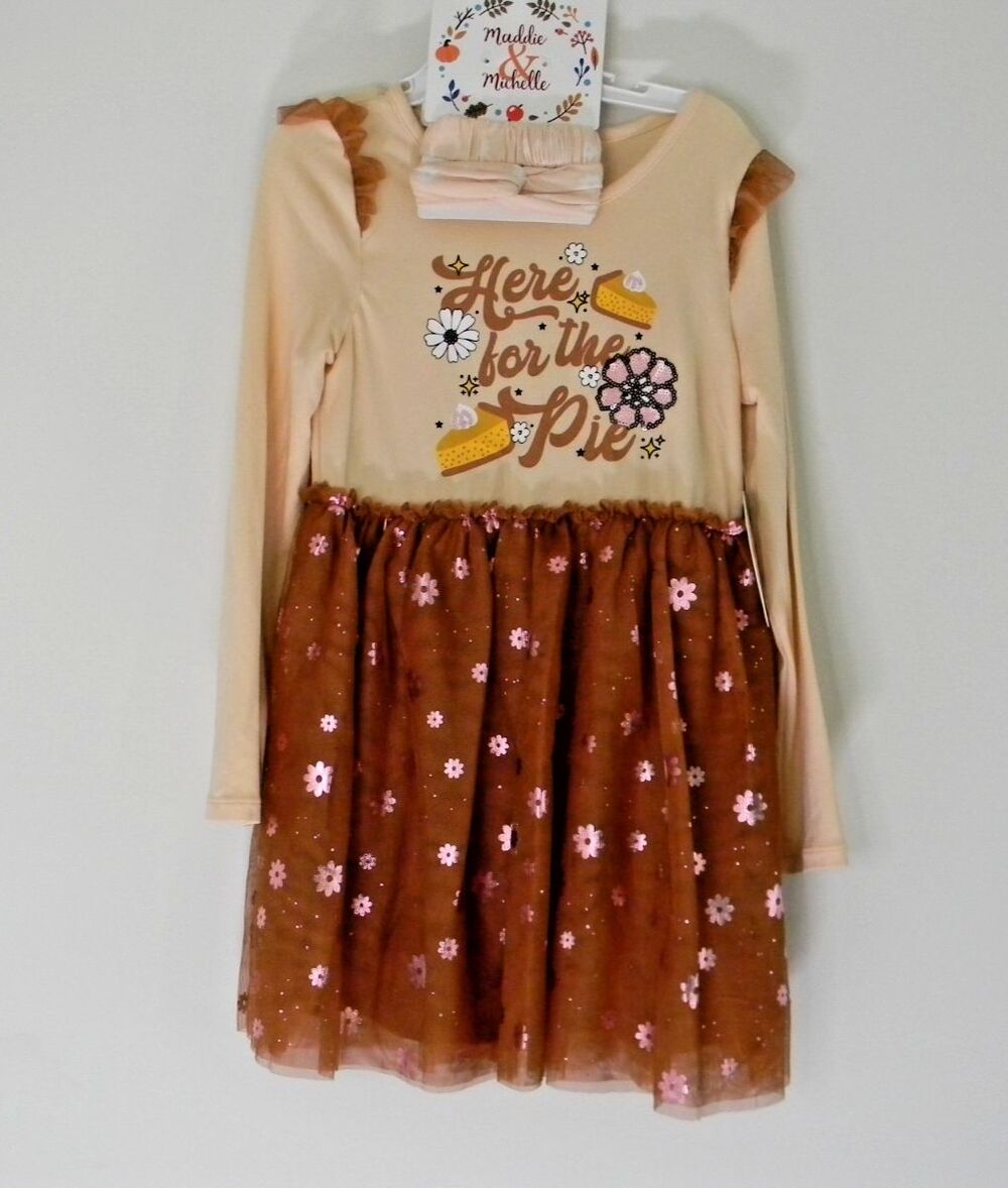 maddie & michelle Girls Dress Headband Set Thanksgiving Fall School NWT